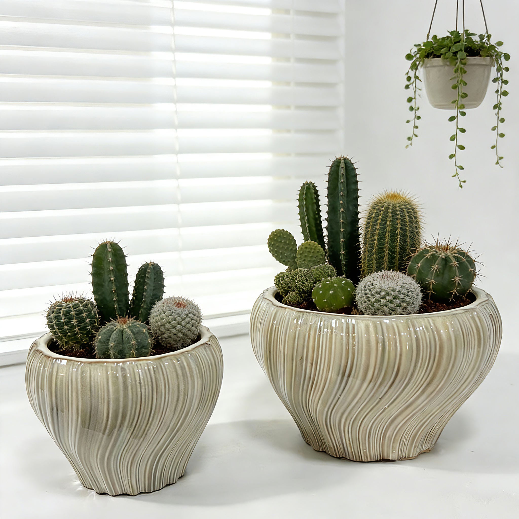 Modern Ribbed Ceramic Planter Pot for Indoor Plants & Succulents