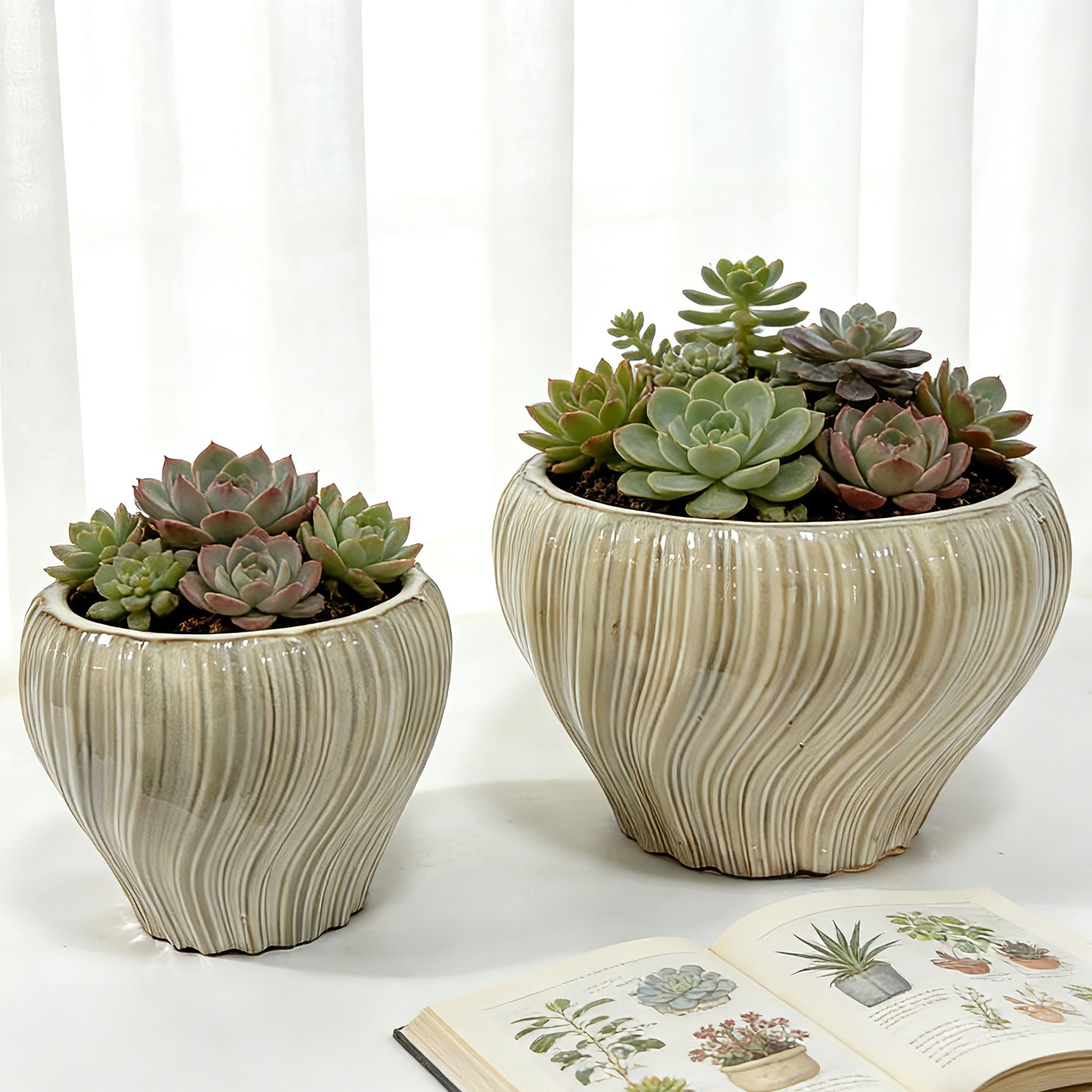 Modern Ribbed Ceramic Planter Pot for Indoor Plants & Succulents