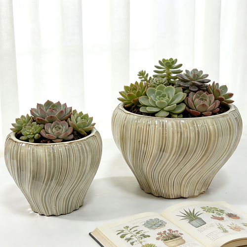 Modern Ribbed Ceramic Planter Pot for Indoor Plants & Succulents