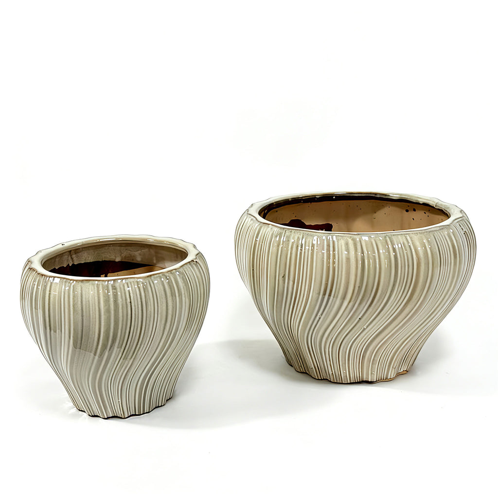 Modern Ribbed Ceramic Planter Pot for Indoor Plants & Succulents